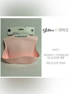 🆕GLITTER & SPICE - NWT - DELICATE PINK SILICONE BIB
